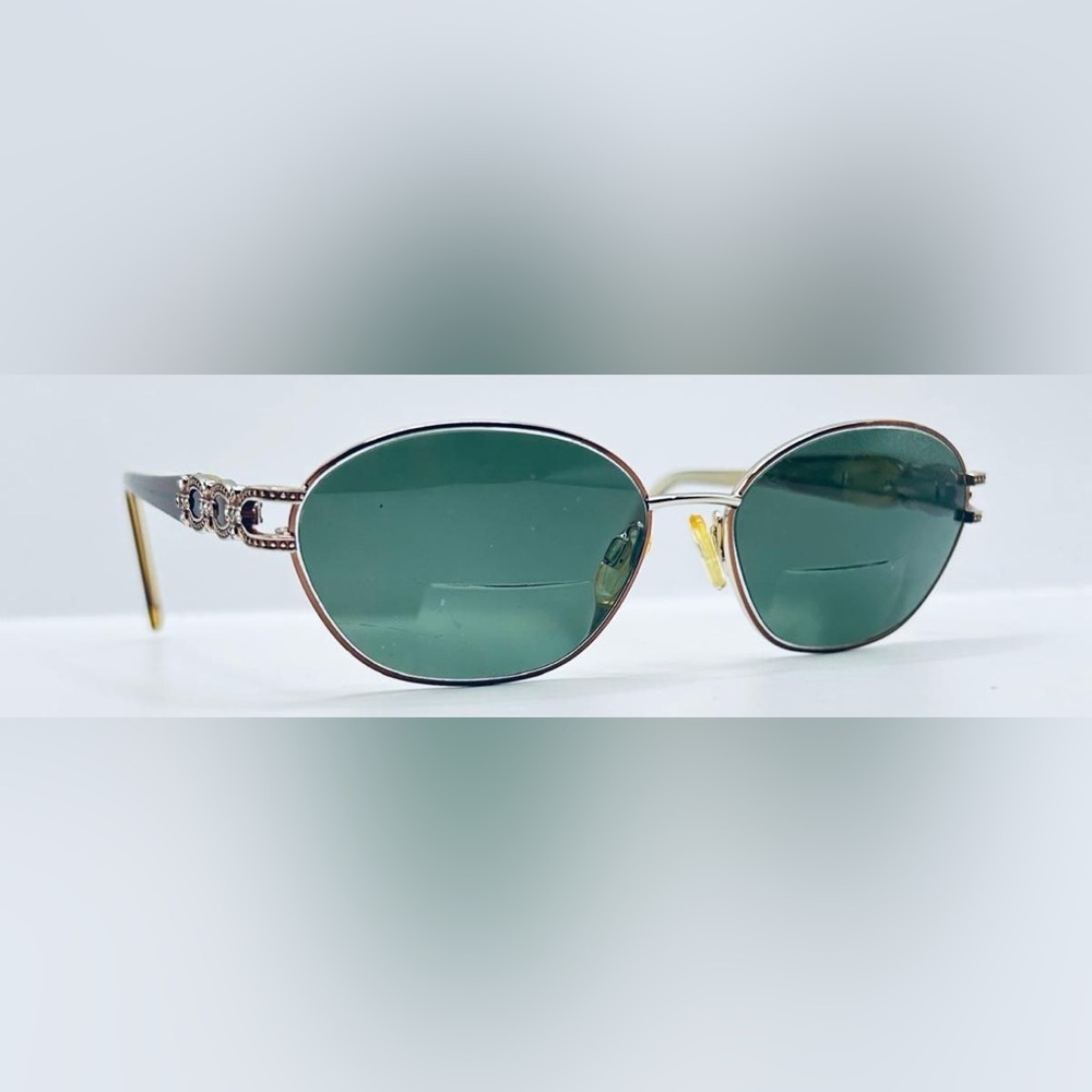 Green Lens Oval Women's Sunglasses with Gold Accents